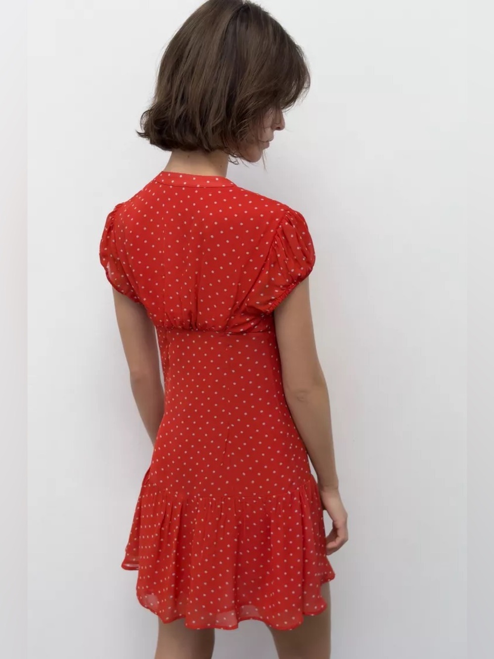 Zara Red Polka Dot Button-Front Mini Dress. POP - Picture 5 of 9